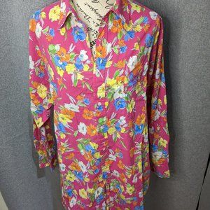 Lauren Ralph Lauren floral cotton pink long sleeve button down shirt women's lar